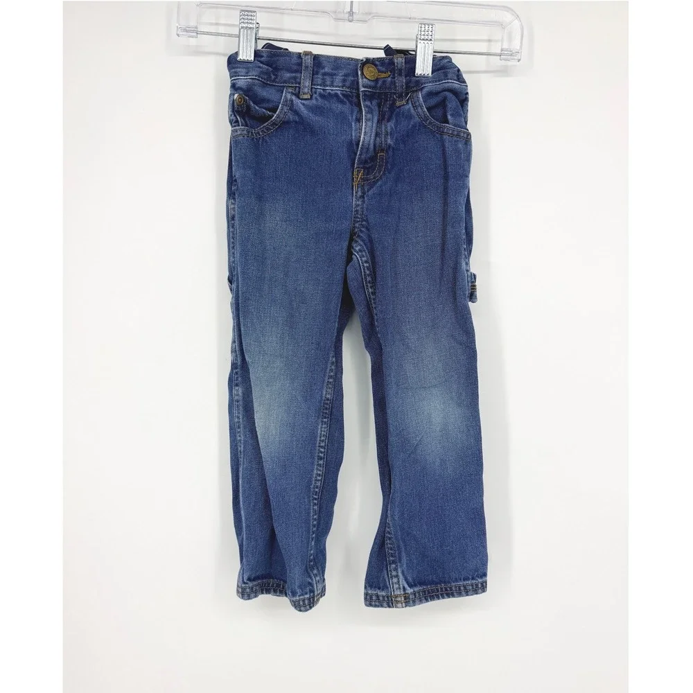 Carters Toddler Boys Blue Carpenter Jeans Medium Wash Adjustable Waist 4T
